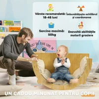 AIYAPLAY Arc Montessori 3 în 1 pentru Copii între 18-48 Luni, Structură de Cățărat, Măsuță și Balansoar cu Pernă(m-7)