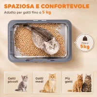 PawHut 3 in 1 Lettiera Gatto Chiusa Grande 49L in Acciaio Inox con Coperchio, Paletta, Pedana, 2 Contenitori, Grigio(m-7)