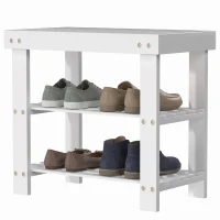 HOMCOM Banco Zapatero de Bambú con Asiento y 2 Estantes para 4 Pares para Entrada Salón Dormitorio 50x28x45 cm Blanco(m-11)