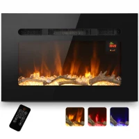 HOMCOM Cheminée Électrique 60 cm Encastrable ou Murale, 1800W, Minuterie 24 Heures, Flamme Réglable, Cristaux(m-6)