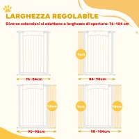 PawHut Cancelletto di Sicurezza per Cani da Interno con 2 Estensioni 76-104 cm, per Corridoio e Scale, Bianco(m-4)