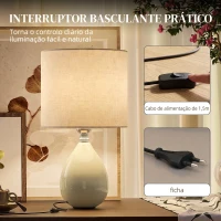 HOMCOM Candeeiro de Mesa Vintage com Base em Cerâmica, Abat-Jour em Linho e Interruptor Basculante, Creme(m-7)