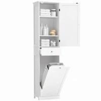 HOMCOM Smalle badkamerkast met kantelbaar wasvak, 180 cm, wit(m-15)