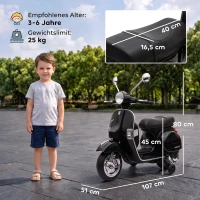 AIYAPLAY Elektryczny motocykl dziecięcy Vespa PX150 12V z akumulatorem litowym 35W 2 silniki 25° ograniczenie skrętu dla dzieci 3-6 lat(m-3)