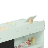 AIYAPLAY Marchande Enfants en Bois, Caisse Enregistreuse, Aliments Factices, Tableau Noir et 44 Accessoires, pour 3 à 6 Ans(m-14)