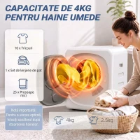 HOMCOM Mini Uscător de Rufe Portabil 2.5 kg, 5 Programe, 800W, Până la 60℃, Timer, Tambur Oțel Inoxidabil, Casă, Alb(m-5)