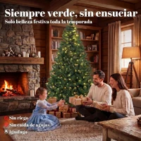 HOMCOM Árbol de Navidad 210 cm con 350 Luces LED 11 Modos Mando a Distancia 1210 Puntas Base de Acero Plegable Verde(m-4)