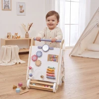 AIYAPLAY Wooden Baby Walker, Montessori Push Along Toy with 5 Blocks and Xylophone Mallet, Adjustable Speed for Toddlers 1.5-3Y(m-14)
