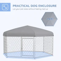 PawHut Dog Kennel and Run with Lockable Door, for Garden, Patio, Terrace, Large Dogs, 2.1 x 1.85 x 1.5m(m-5)