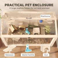 PawHut Wooden Hamster Cage, Hamster Habitat with Openable Top, Seesaws, Platforms, Water Bottle for Gerbils, 110 x 52 x 101 cm(m-4)