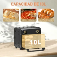 HOMCOM Horno Freidora de Aire 10 L con 2 Mandos Convección 360° Temperatura hasta 230 °C Temporizador 60 Min Bandeja y Cesta(m-4)