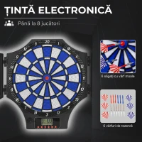 SPORTNOW Panou Electronic pentru Darts cu 6 Săgeți și Ecran LCD pentru 31 de Jocuri, 83x45x4 cm, Negru și Albastru(m-4)
