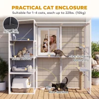 PawHut 4-Tier Wooden Catio Cat Outdoor Enclosure with Sun Roof, Resting Rooms, 3 Platforms, Window Outdoor Indoor, Grey(m-4)