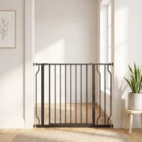 PawHut Barrière de sécurité barrière pour animal domestique longueur réglable sans perçage en acier et ABS 75-95 x 76 cm noir(m-2)