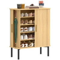 HOMCOM Dulap pentru Pantofi 5 Niveluri 15 Perechi cu Uși tip Rulou Glisante, Rafturi Reglabile, 78x38x95,2cm, Stejar(m-8)