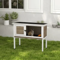 PawHut Wooden Guinea Pig Hutch, Small Animal Cage with Slide-out Tray, Openable Asphalt Roof, 84 x 43 x 70cm, Brown(m-10)