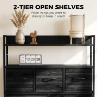HOMCOM Chest of Drawers, Bedroom Fabric Dresser with 7 Drawers, Storage Organiser Unit with Open Shelves, Black Wood-Effect(m-5)