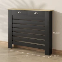 HOMCOM Couvercle de Radiateur, Cache-Radiateur, Grille à Lattes Horizontales avec 2 Tiroirs en Bois, 111 x 19 x 95,5 cm, Noir(m-3)