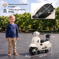 AIYAPLAY Motocicletă electrică copii 1.5-3 ani, mini Vespa GTS, roți ajutătoare, 2.5km/h, 66.5 x 38 x 52cm, alb crem(m-3)