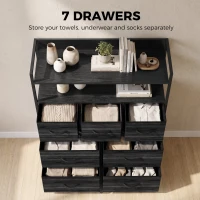 HOMCOM Chest of Drawers, Bedroom Fabric Dresser with 7 Drawers, Storage Organiser Unit with Open Shelves, Black Wood-Effect(m-4)