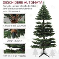 HOMCOM Brad de Crăciun din Plastic cu 1050 de Ramuri și Bază Pliabilă din Oțel, Ø120x180 cm, Verde(m-7)