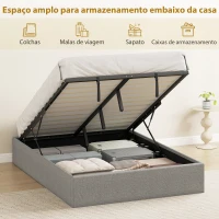 HOMCOM Cama de Casal 140x190 cm com Arrumação Elevatória, Estrutura com Estrado Estofada em Linho Cinzento(m-4)