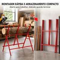 HOMCOM Cavalete Dobrável para Cortar Madeira Altura e Largura Ajustáveis Estrutura em A até 150 kg Vermelho(m-6)