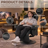 HOMCOM Manual Recliner Armchair PU Leather Lounge Chair w/ Adjustable Leg Rest, 135° Reclining Function, 360° Swivel, Black(m-6)