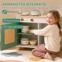 AIYAPLAY Cucina Giocattolo per Bambini in Legno con Accessori, Fornelli, Macchina del Caffè, Armadietto, 3-6 Anni, Verde(m-7)