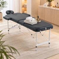 HOMCOM Foldable Massage Bed Portable Table, 3-Section Aluminium Foldable Beauty Couch with Headrest Support, 60 cm Width Black(m-14)