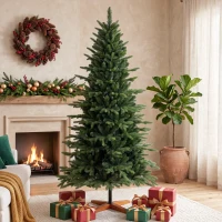HOMCOM Kunstkerstboom 180 cm met inklapbare houten standaard, 1438 takpunten, groen(m-8)