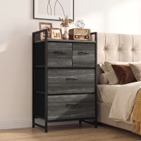 HOMCOM Rustic Chest of Four Fabric Drawers - Grey Wood Effect(m-2)