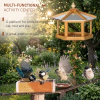 PawHut Houten vogelvoederhuis op standaard met platform en schuin metalen dak, Ø57,7 x 153 cm, naturel(m-6)