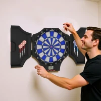 SPORTNOW Panou Electronic pentru Darts cu 6 Săgeți și Ecran LCD pentru 31 de Jocuri, 83x45x4 cm, Negru și Albastru(m-7)