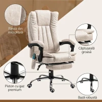 Vinsetto Scaun de Birou cu Funcție de Masaj, cu Suport pentru Picioare, din Microfibră, 62x67x113-120 cm, Crem(m-7)
