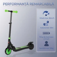 HOMCOM Trotinetă Electrică Pliabilă pentru Copii 6+ Ani cu Înălțime Reglabilă, 71x36.5x75-80 cm, Negru și Verde(m-4)