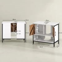 HOMCOM Under Sink Bathroom Cabinet, Rustic Under Sink Cabinet for Basin with or without Pedestal, Cream White and Walnut(m-3)