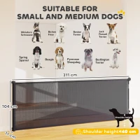 PawHut Retractable Dog Gate, Extends to 300 cm Wide & 104 cm Tall, Mesh Pet Gate Single Hand Operation, for Stairs Doorways(m-3)