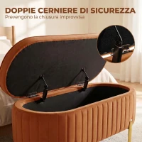 HOMCOM Panca Contenitore Ovale da 72L con Coperchio Sollevabile in Velluto e Legno, 107x42x45.5 cm, Marrone(m-5)