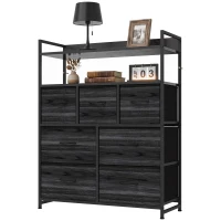 HOMCOM Chest of Drawers, Bedroom Fabric Dresser with 7 Drawers, Storage Organiser Unit with Open Shelves, Black Wood-Effect(m-15)