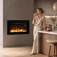 HOMCOM Elektrischer Kamin 60 cm zum Einbau oder an der Wand, 1800W, 24‑Stunden‑Timer, verstellbare Flamme, Kristalle(m-4)