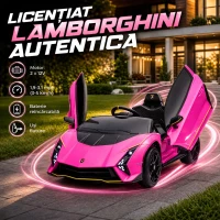 AIYAPLAY Mașină Electrică pentru Copii 3-6 Ani 12V Lamborghini Autentica, 2 Motoare, Uși Tip Foarfecă, Suspensii, Roz(m-4)