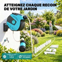 DURHAND Enrouleur automatique pivotant 180° fixation mural avec tuyau 15 + 1,5 m avec Buse de Pulvérisation, noir et vert(m-4)