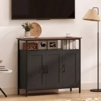 HOMCOM Industrial Kitchen Sideboard with Open Shelf, 2 Cabinets, Adjustable Shelves for Living Room, Dining Room, Black(m-7)