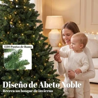 HOMCOM Árbol de Navidad 210 cm con 350 Luces LED 11 Modos Mando a Distancia 1210 Puntas Base de Acero Plegable Verde(m-6)