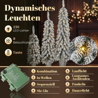 HOMCOM 3er-Set beschneite künstliche Weihnachtsbäume, vorbeleuchtet mit PVC-Zweigspitzen und warmweißen LED-Lichtern(m-5)