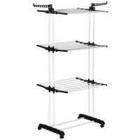 HOMCOM Wäscheständer, 4 Ebenen, klappbar, 4 Rollen mit 2 Bremsen, Metallrahmen, Schwarz, 73 x 50 x 172cm(m-12)