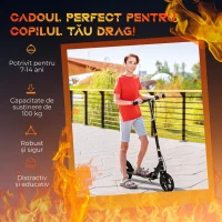 HOMCOM Trotinetă pentru Copii 7-14 Ani cu Ghidon Reglabil pe 3 Înălțimi, 86x35x93/98/103 cm, Neagră(m-7)