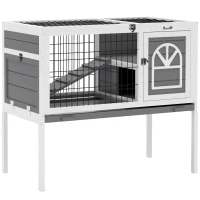 PawHut Wooden Rabbit Hutch, Guinea Pig Cage, with Removable Tray, Openable Roof, Grey(m-1)