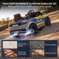 AIYAPLAY Mașină Electrică de Poliție 12V cu Telecomandă, Lumini și Sirenă, Gri(m-7)